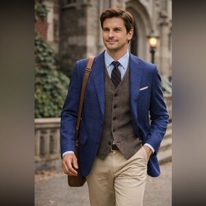 Hickey Freeman X Loro Piana Tasmanian Check Blue Plaid 
Wool Sport Jacket Sz 44